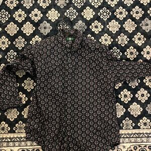 Hunt Club Black Button-Down Shirt with Maroon & White Pattern